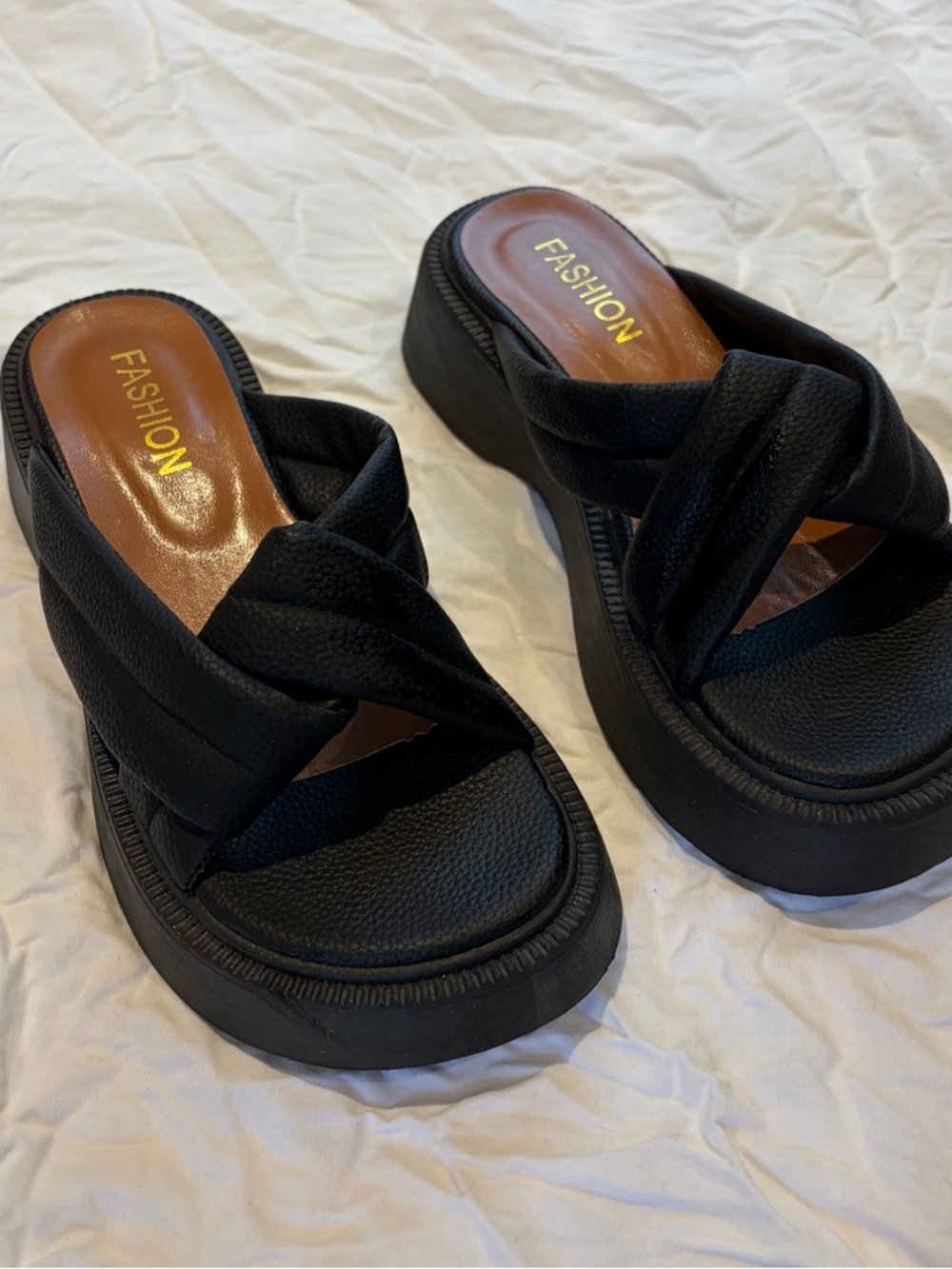 Black Platform Slide Sandals